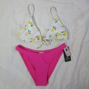wild fable 2 Piece Bikini White with Lemons Hot Pink Size XXS and XS NWT
